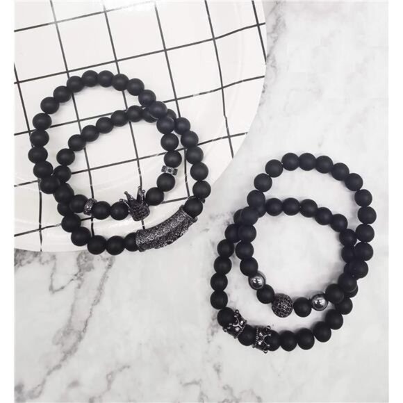 CARSHIER 4 PCS Bracelets for Men Women Friendship Lava Stone Crown Bead - Picture 4 of 7